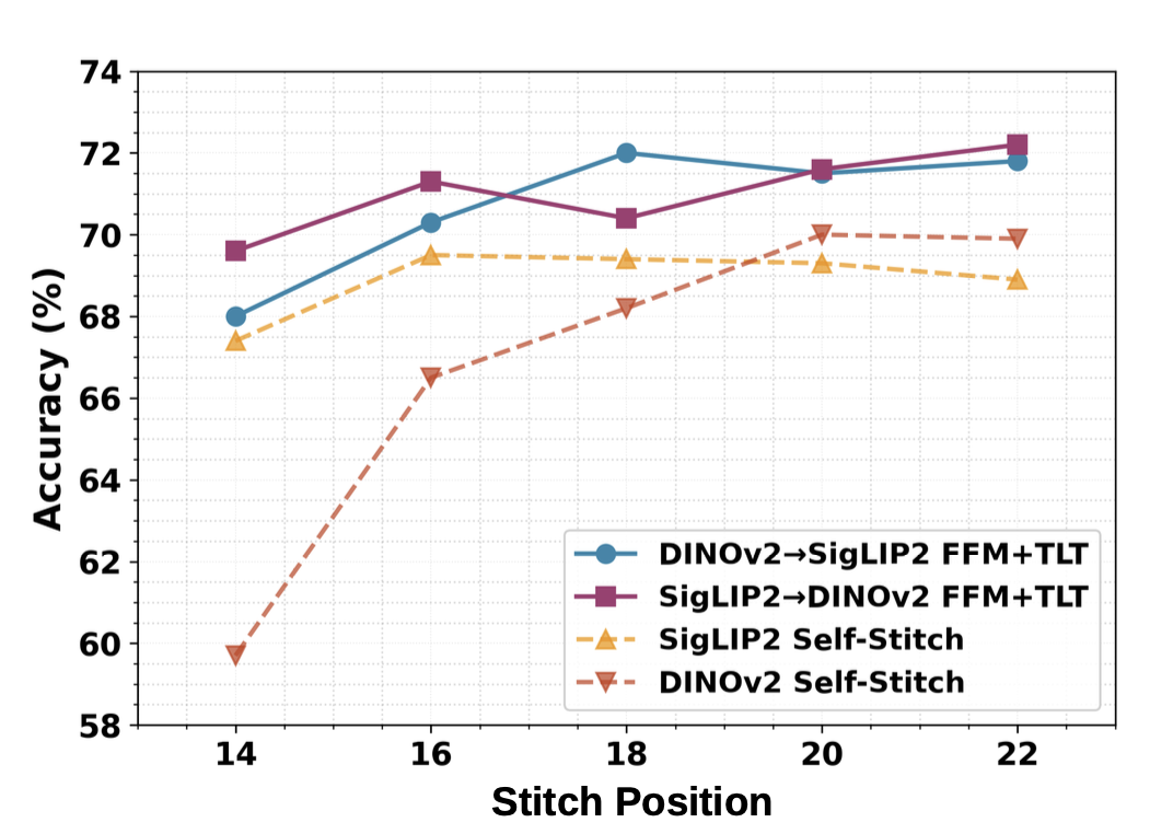 Heterogeneous stitching compared with self-stitch baselines
